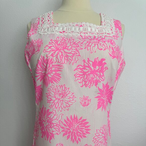 Lovely "The Lilly" Lilly Pulitzer Pink Floral Dress Crochet Detail Vintage Sz 14 - Picture 2 of 16
